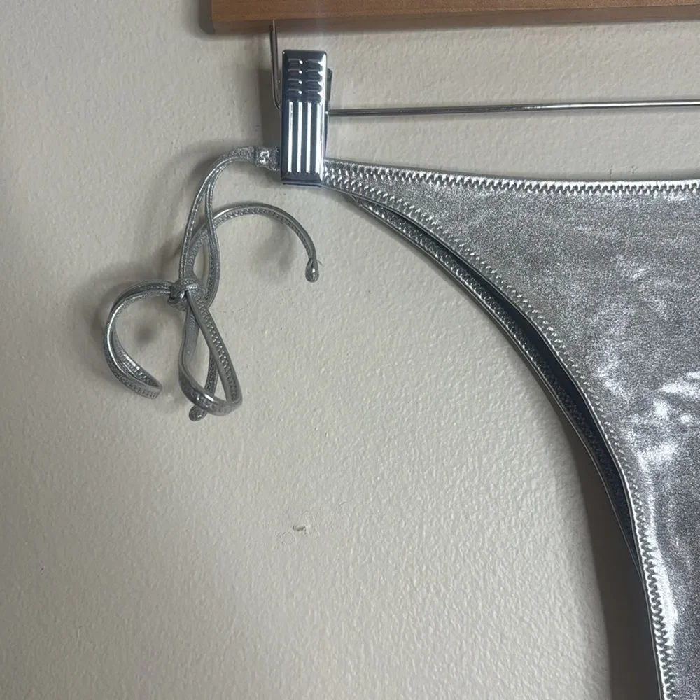 Skims metallic swim tie bikini bottom in nickel size XL